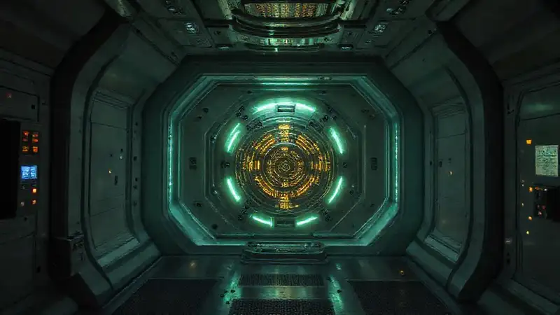 Cuarto de contención futurista, máquina misteriosa