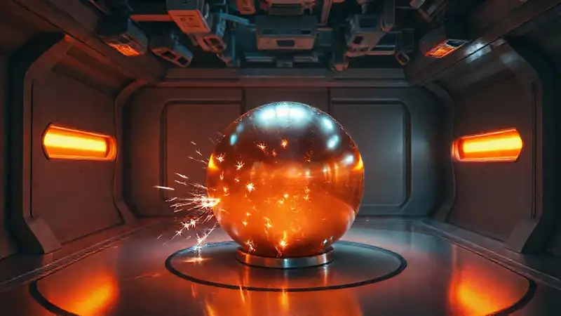 Esfera metálica en cámara de seguridad futurista