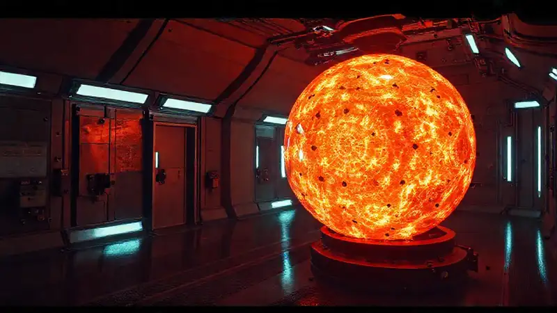 Esfera fractal luminosa en cámara de seguridad