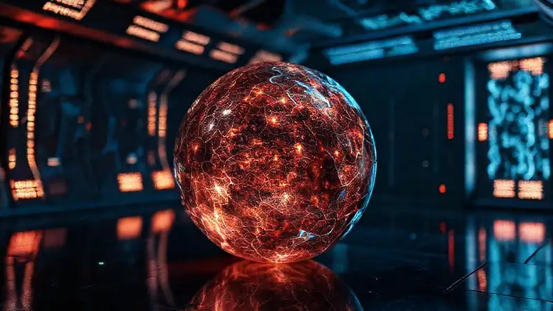 Esfera fractal luminosa en cámara de seguridad