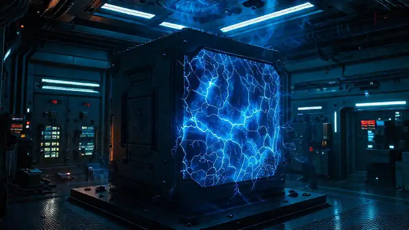 Objeto oscuro y brillante en contención futurista