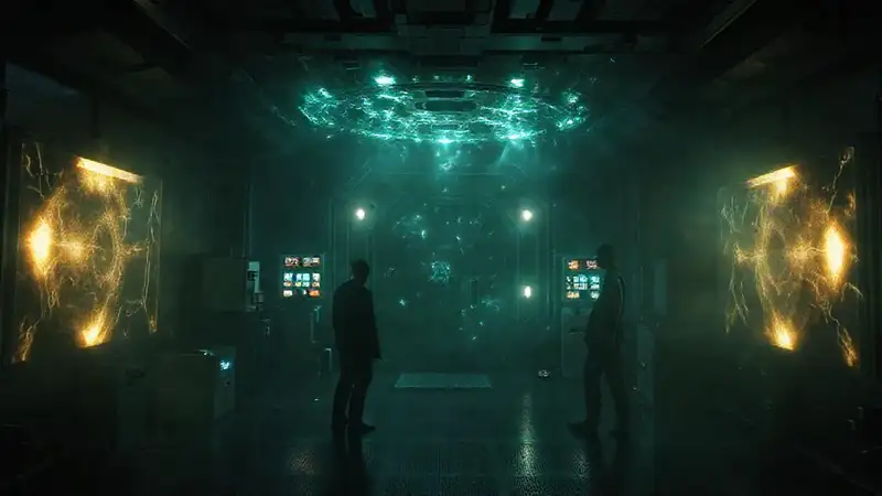 Campo energético misterioso en sala futurista segura