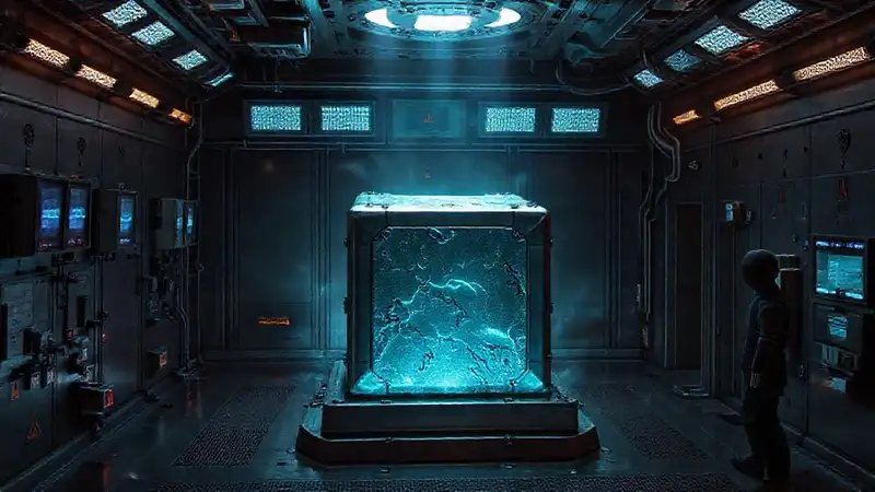 Cubo metálico misterioso con alta seguridad