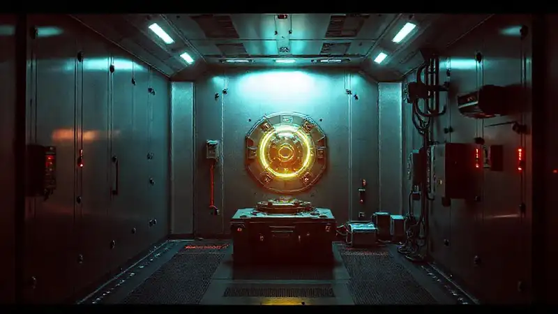 Habitación secreta futurista con sensores y energía