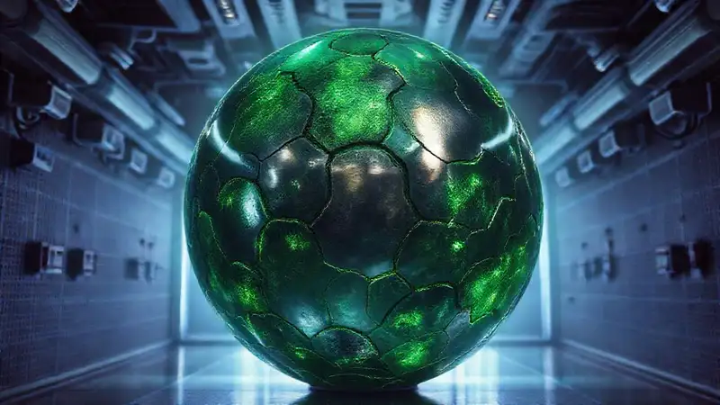 Esfera metálica luminosa en ambiente tenso