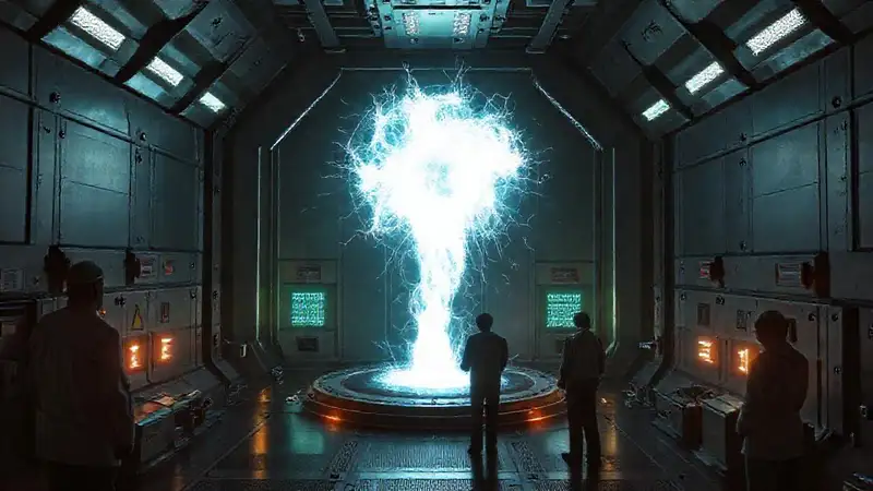 Energía misteriosa en contenedor futurista seguro