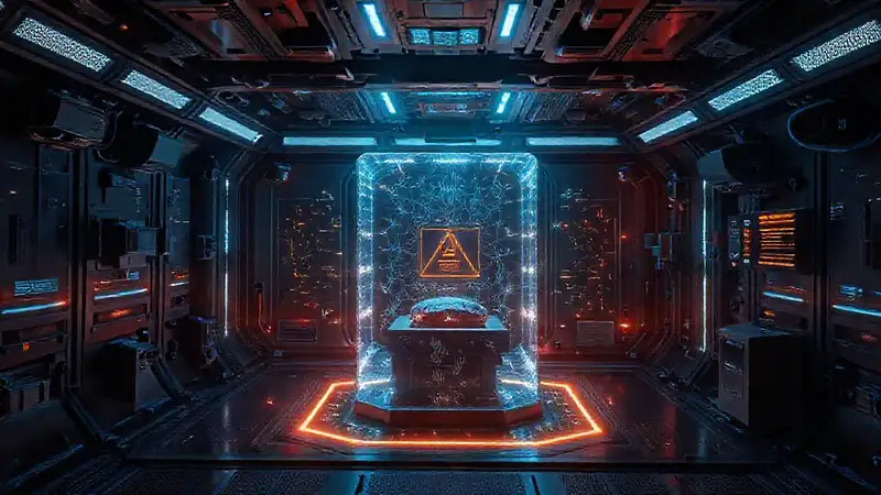 Cámara futurista con energía misteriosa y seguridad