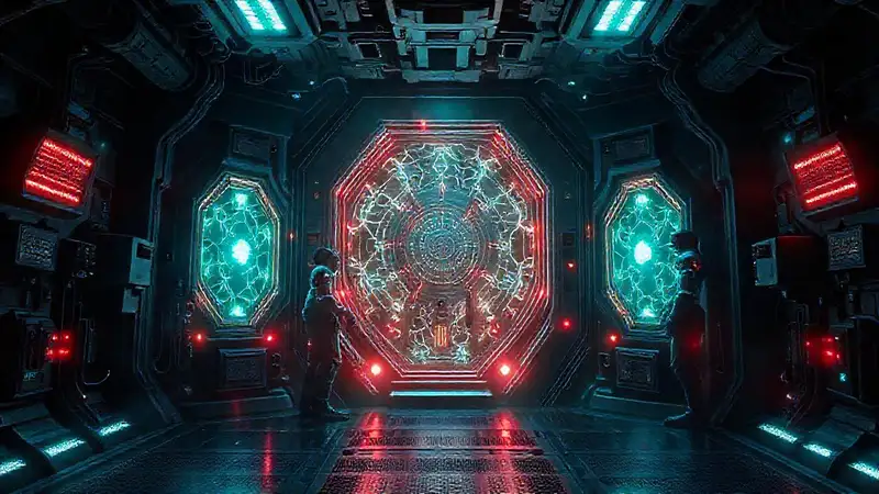 Cámara futurista con energía fractal y sensores