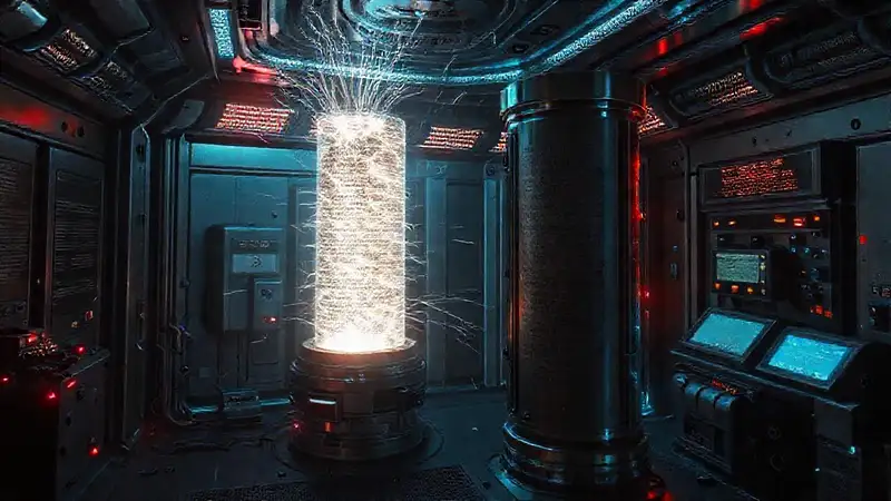 Fuente de energía misteriosa en laboratorio futurista