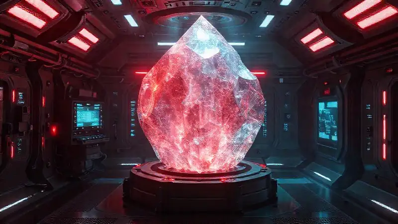 Sala futurista con estructura metálica y hologramas