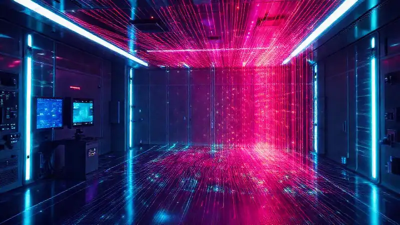 Visualización de campo electromagnético en laboratorio futurista
