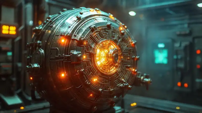 Objeto metálico misterioso en cámara futurista