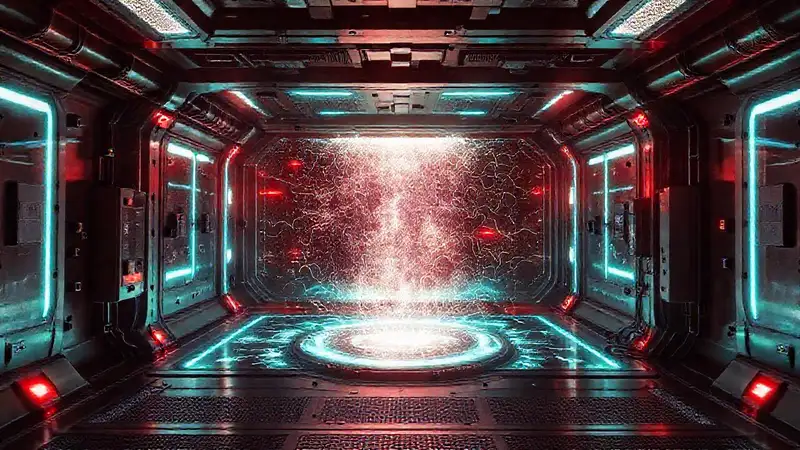 Cámara futurista con energía y control científico