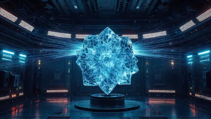 Cristal fractal en cámara de seguridad futurista