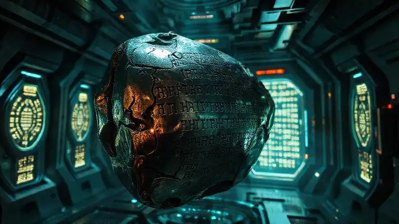 Objeto metálico misterioso en entorno futurista seguro
