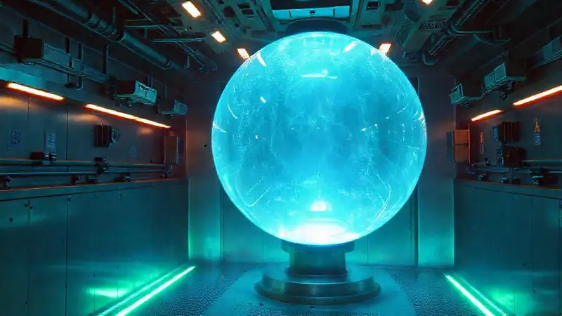Esfera luminosa en cámara futurista de seguridad