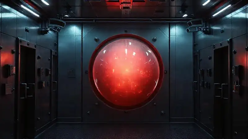 Esfera luminosa en cámara de seguridad futurista