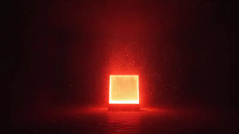 Estructura luminosa evocando tensión y misterio