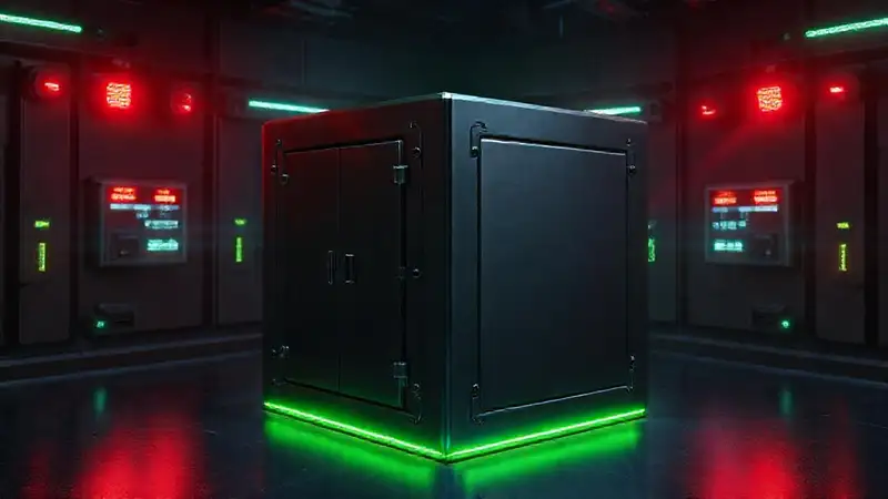 Cubo metálico con energía en contención segura
