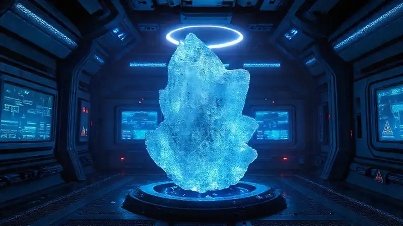 Cristal resplandeciente en cámara de alta tecnología