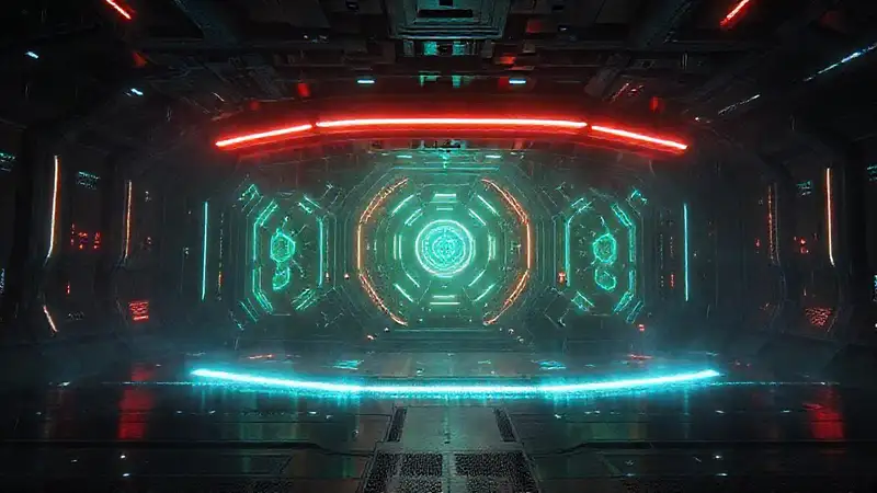 Estructura futurista con entidad luminosa misteriosa
