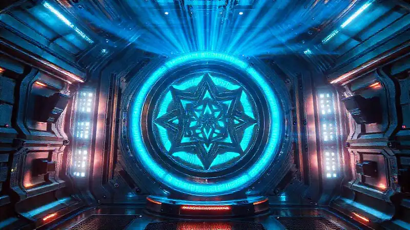 Estructura futurista con energía y misterio