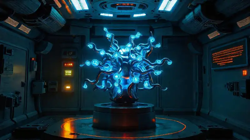 Escultura metálica brillante en contención con sensores