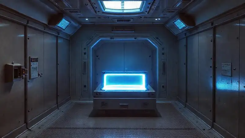 Habitación segura con artefacto misterioso y brillante