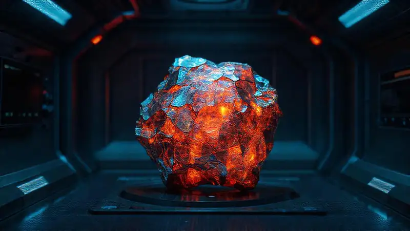 Fragmento metálico brillante en cámara de contención
