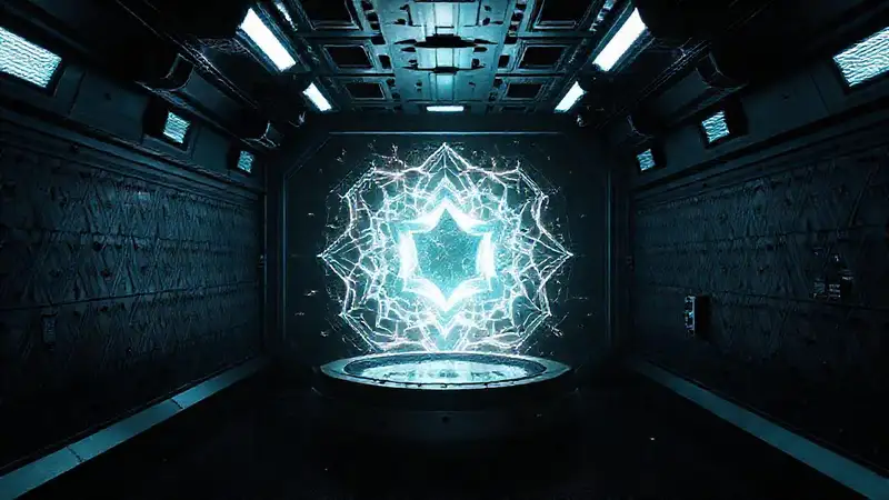 Patrón geométrico misterioso en entorno futurista