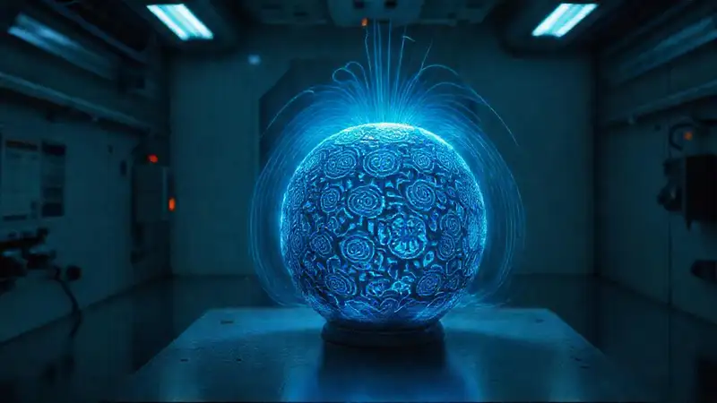 Artefacto cerámico misterioso con patrones brillantes