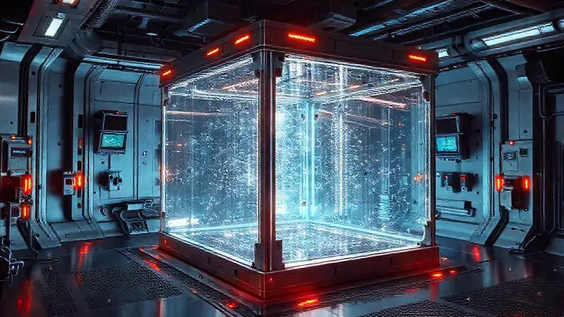 Cubo metálico con campo de distorsión electromagnética