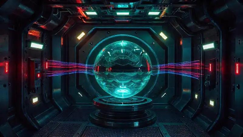 Cárcel futurista con objeto misterioso y peligro