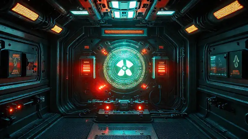 Mecanismo futurista en entorno de alta tecnología