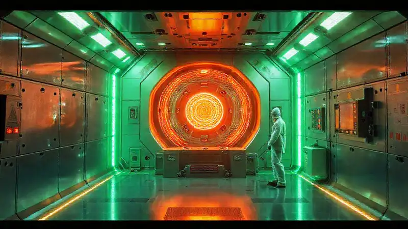 Cámara de contención futurista con energía luminosa