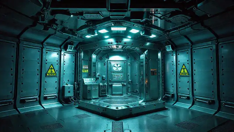 Cube misterioso en cámara de contención tecnológica