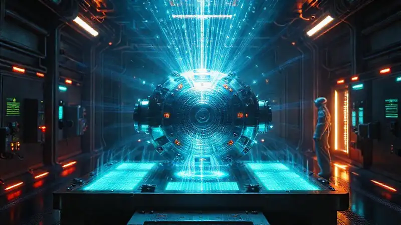 Objeto metálico misterioso en cámara futurista
