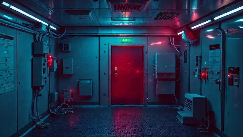 Habitación segura con tecnología avanzada y advertencias