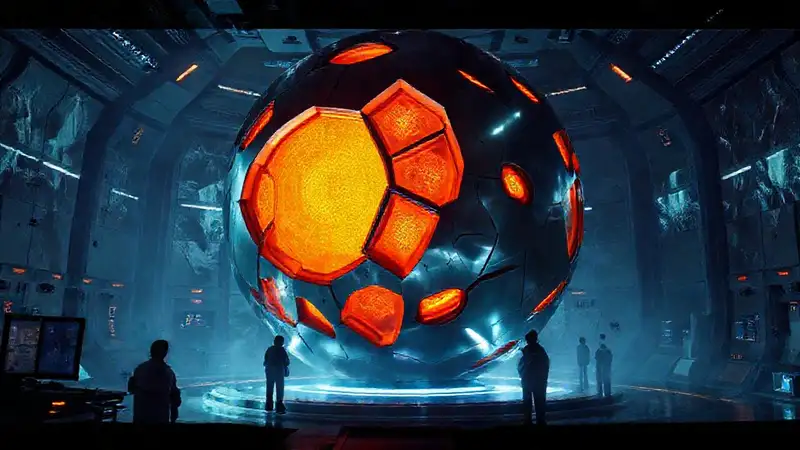 Esfera metálica brillante en contención peligrosa