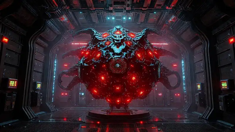 Estructura negra misteriosa en contención futurista