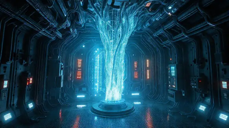 Estructura futurista con energía en un entorno seguro