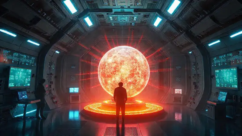 Esfera de energía misteriosa en contención futurista