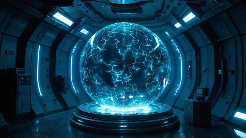 Esfera misteriosa en cámara futurista de contención