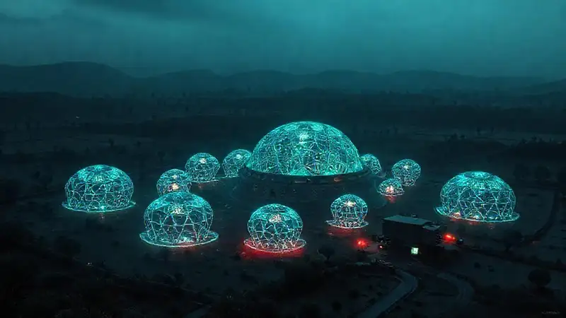 Patrón fractal en paisaje rural futurista