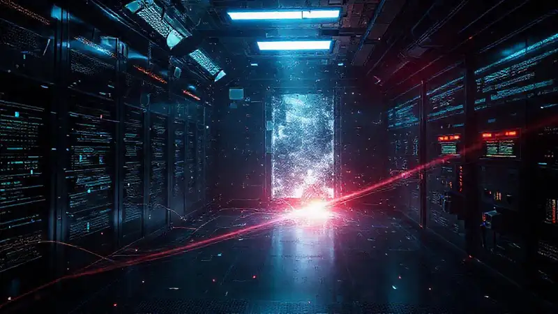 Fragmentos metálicos y luz spectral futurista