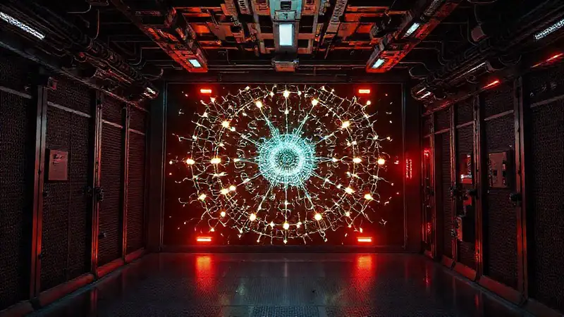 Red de energía misteriosa en instalación futurista