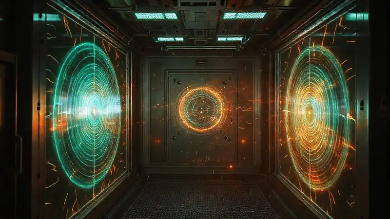 Campo energético misterioso en contención futurista