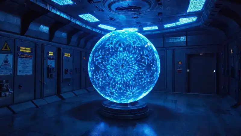 Objeto misterioso con patrones fractales y luces
