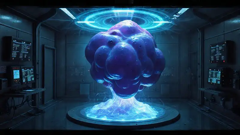 Estructura fluorescente y estable en laboratorio futurista