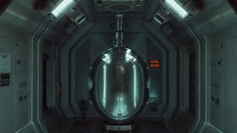 Objeto metálico misterioso en ambiente de alta tecnología